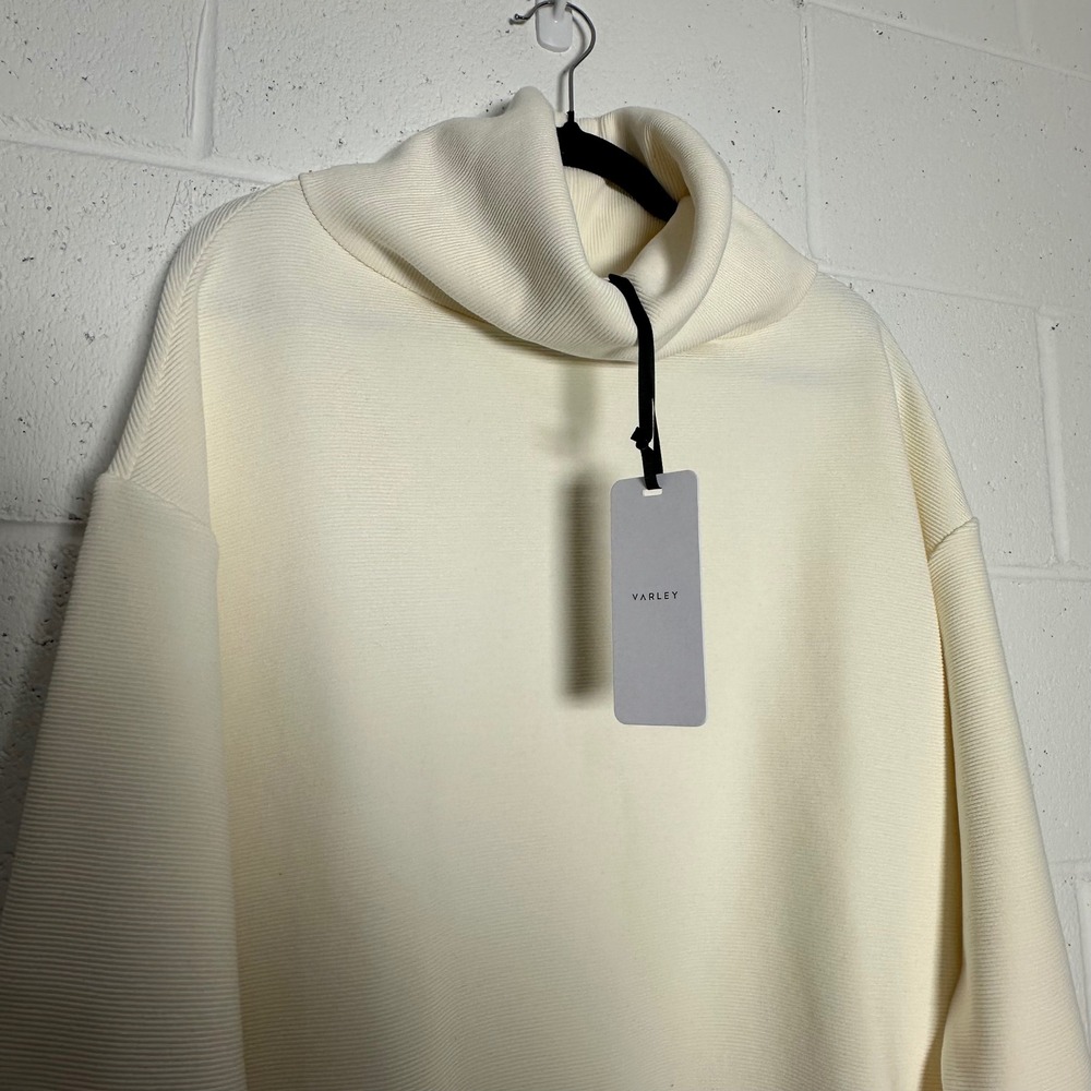 Varley Milton Sweat Oversized Ribbed Turtleneck Side Zip Pullover Egret Cream S